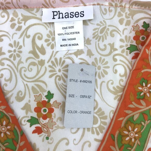 Phases Womens Caftan V-Neck Dress Orange Green Floral Drawstring Waist One Size - Picture 3 of 7